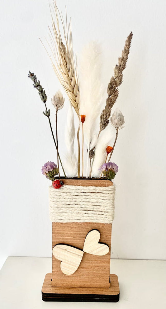 Bouquet de bureau en fleurs séchées support bois